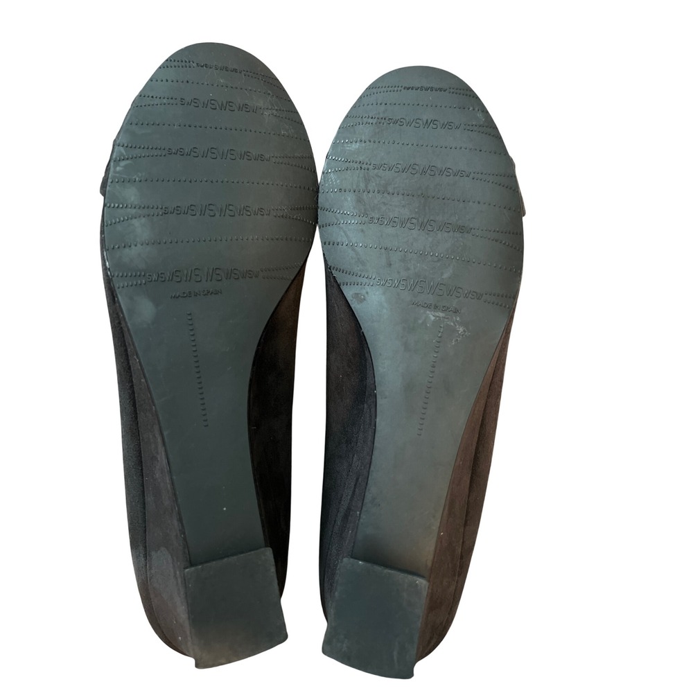 Stuart Weitzman Black Suede Studded Bow Wedge Pumps Shoes Size 9 SS Made Spain - Picture 5 of 6